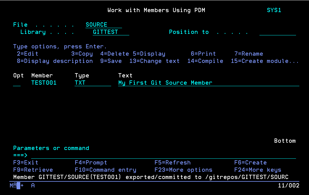 Source member successfully exported to Git repository